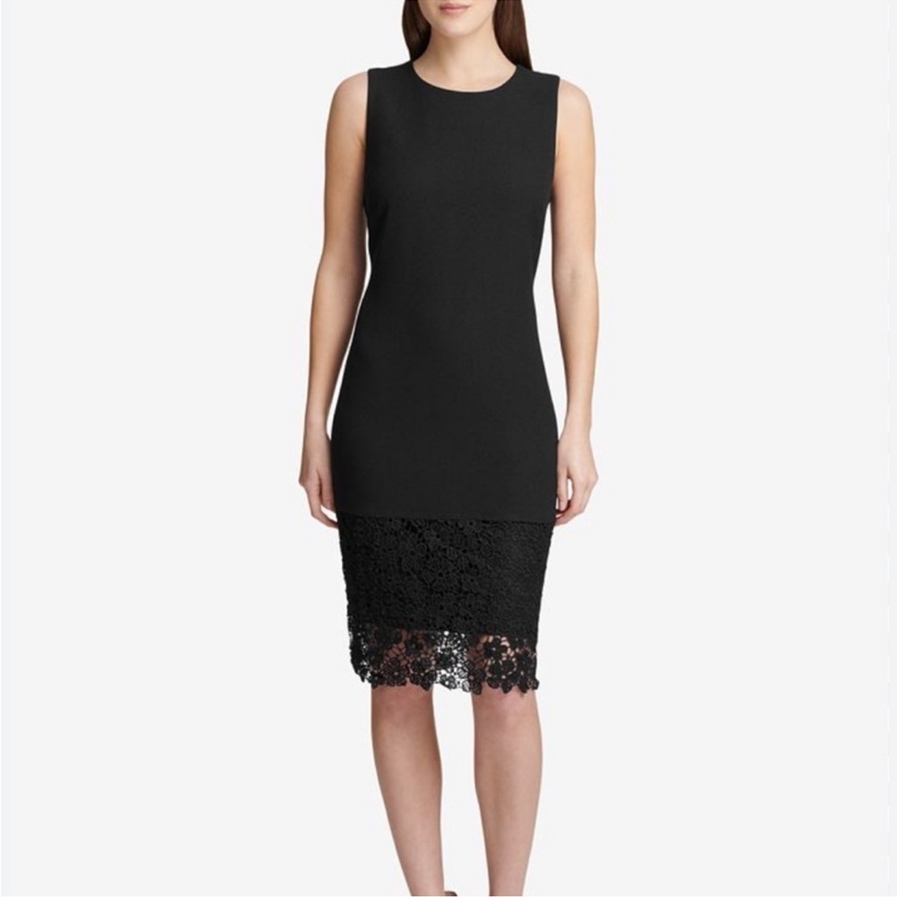 Ann Taylor Dress Fitted Black Eyelet Hem Sheath Dress - Size 2P